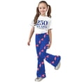 thumbnail image 1 of Weebloom Summer Outfits For Girls Short Sleeve Patriotic Stylish Casual Jumpsuit With Bow Print Flared Leg Pants Kids Playwear Outfit Youth Girl Clothes Set Size 7-8 Years Blue, 1 of 5