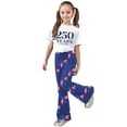 thumbnail image 1 of Weebloom Summer Outfits For Girls Short Sleeve Patriotic Stylish Casual Jumpsuit With Bow Print Flared Leg Pants Kids Playwear Outfit Youth Girl Clothes Set Size 11-12 Years Navy, 1 of 5