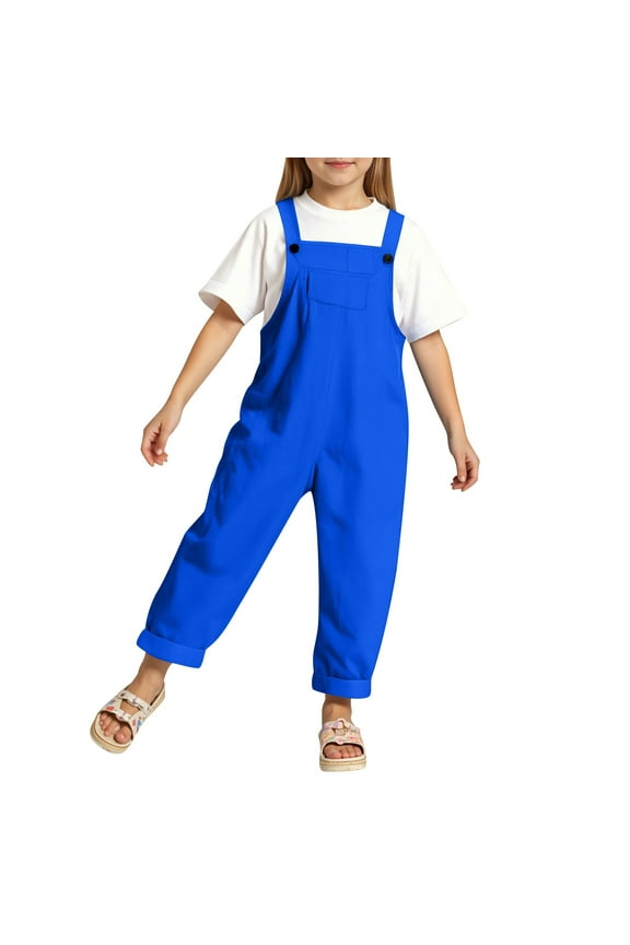 Summer Overalls For Girl,Boy Solid Color Trousers Children Suspenders 3-14Y Cute Rompers For Girls,3-4 Years