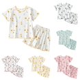 thumbnail image 1 of Weebloom Summer Pajamas For Baby Girls Toddler Girl Ruffle Short Sleeve Strawberry Print T Shirt Top Shorts Home Clothes Loose Sleepwear Nightwear Pjs Loungewear Yellow 12-18 Months, 1 of 3