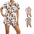 thumbnail image 1 of Weebloom Summer Pajamas For Women Button Up Pajama Short Sleeve Shorts Soft Loose Fit Notch Collar Home Sleepwear Nightwear Pjs Loungewear Brown Xl, 1 of 6