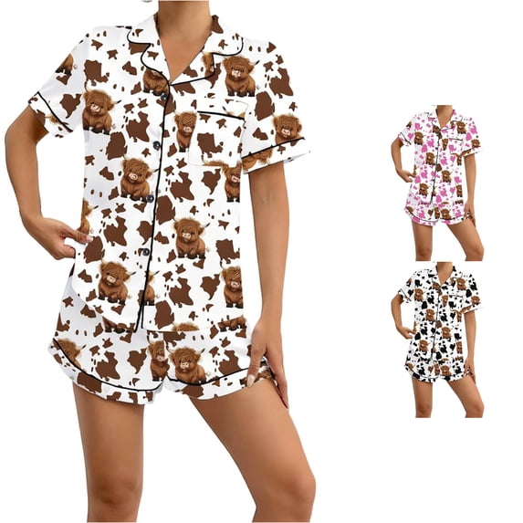 Weebloom Summer Pajamas For Women Button Up Pajama Short Sleeve Shorts Soft Loose Fit Notch Collar Home Sleepwear Nightwear Pjs Loungewear Brown Xl