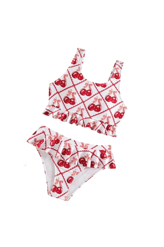 Swimsuit Girls Playful Bikini For Water Park Adventures Two Piece Swimsuit With Chest Pad Swimwear For Outdoor Bathing Suit Red 13-14 Years