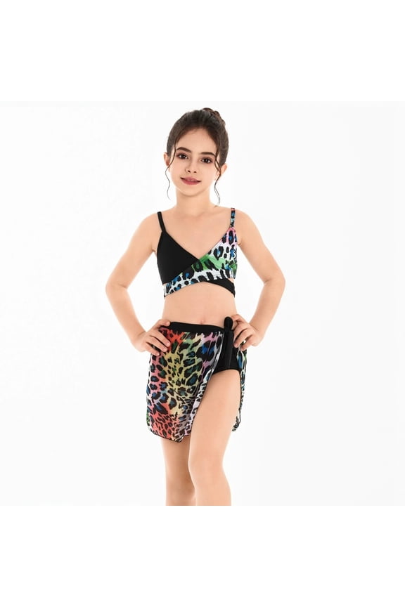 Swimsuits For Little Girls Two Piece Leopard Print Bikini Tankini Top Bottom Swimwear Kids Bathing Suit Black Size 5-6 Years