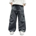 thumbnail image 1 of Weebloom Boys' Barrel Pants Wide Leg Cargo Pants For Casual High Waisted Loose Fit With Pockets Casual Pants For Kids Trousers Dark Gray 13-14 Years, 1 of 4