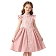 thumbnail image 1 of Weebloom Teen Girl Dresses Flutter Sleeve Summer Elegant Stand Collar Sleeveless A Line Cute Long Gown Formal Wedding Party Pageant Birthday Dress Pink 8 Years, 1 of 5