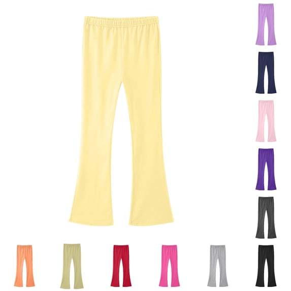 Weebloom Teen Girl Leggings Kids High Waist Soft Stretch Casual Pants With Pockets Yoga Dance Pants Light Yellow 10-12 Years