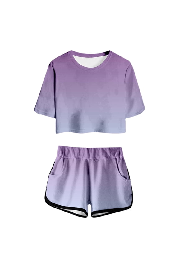 Teen Girl Summer Outfits Short Sleeve Top Shorts Cute Print Round Neck Pocket Casual Outfit Teens Juniors Lightweight Comfortable Toddler Clothes Set 4-14 Years