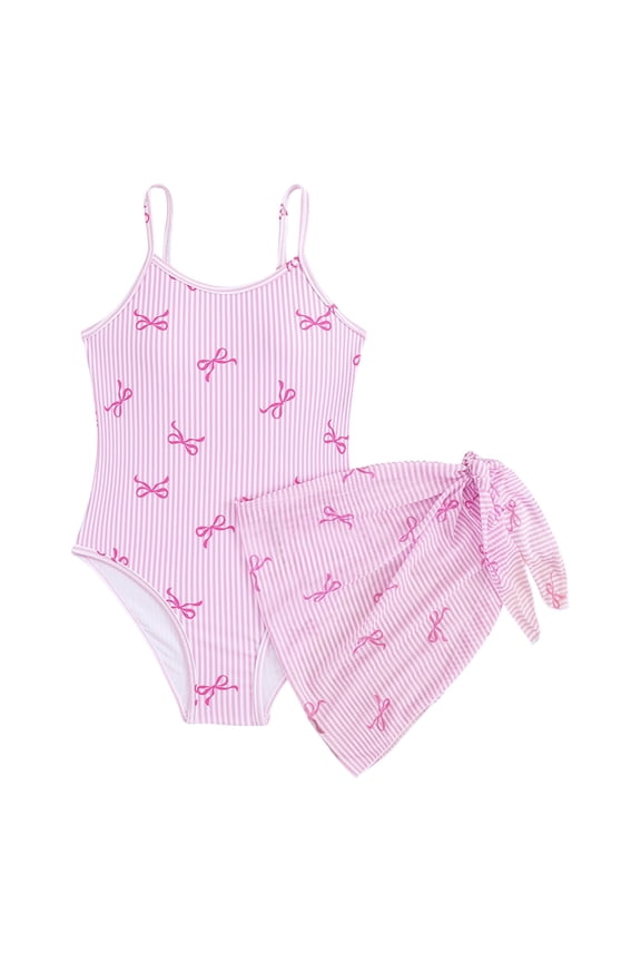Teen Girl Swimsuit Two Piece Bow Print Design Bathing With Matching Bottom Swimwear Pink Size 10-11 Years