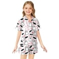 thumbnail image 1 of Weebloom Teen Girls Halloween Pajamas Silk Satin Cute Graphic Short Sleeve Button Up Shirts And Shorts Summer Fall 2 Piece Set Pjs Sleepwear, 1 of 3