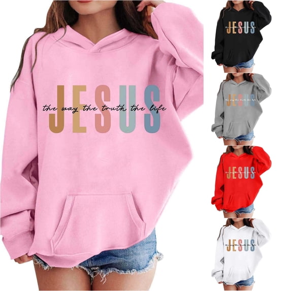 Weebloom Teen Girls Hoodies Jesus Long Sleeve Soft Sweatshirt Graphic Kids Cute Pullovers With Pocket Tops Clothes Pink 12-13 Years