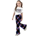 thumbnail image 1 of Weebloom Girls Outfits Short Sleeve Patriotic Stylish Casual Jumpsuit With Bow Print Flared Leg Pants Kids Playwear Outfit Youth Girl Clothes Set Size 5-6 Years Black, 1 of 5