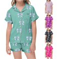 thumbnail image 1 of Weebloom Teen Girls' Pajama Sets Cute Bow Set Soft Printed Pajamas Short Sleeve Button Down Tops And Shorts For Kids Tween Sleepwear Nightwear Pjs Loungewear Mint Green 10-11 Years, 1 of 4