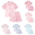 thumbnail image 1 of Weebloom Teen Girls Summer Pajamas Satin Pajama Short Sleeve Button Down Tops And Shorts Soft Silk For Kids Tween Sleepwear Nightwear Pjs Loungewear Pink 13-14Y, 1 of 4