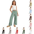 thumbnail image 1 of Weebloom Girls Wide Leg Pants Uniform Dress Pants Cotton Linen Casual Pants For Kids With Stretchy Waistband Pants With Pockets Mint Green 14-15 Years, 1 of 6
