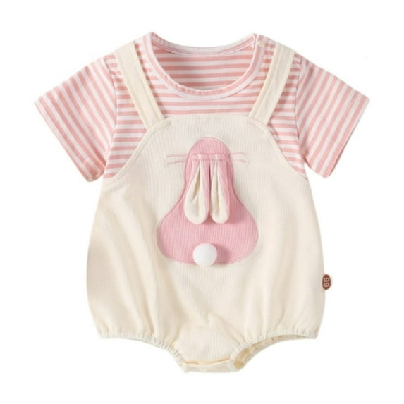 Weebloom Toddler Baby Boy Girl Easter Outfit Long Sleeve Cartoon Rabbit Embroider Pullover Sweatshirt Bodysuits Girls Holiday Romper Beige 0-3 Months