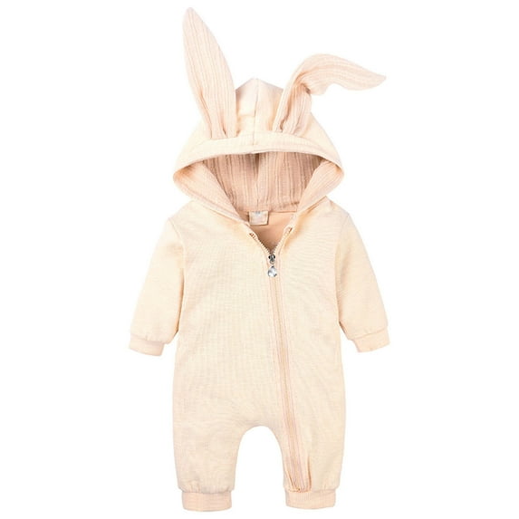 Weebloom Toddler Baby Easter Outfit Boy Girl Solid Zipper Hooded Rabbit Ear Jumpsuit Clothes Girls Holiday Romper Yellow 9-12 Months