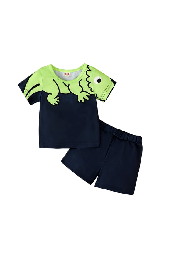 Toddler Boys Summer Clothes Set Sunshine Handsome Fashion Splicing Cartoon Suit Short Sleeved Two Piece Set for Holiday Beach Outfit Set 3-4 Years