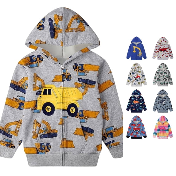 Weebloom Toddler Boys Zip Up Hoodies Jacket With Pocket Hoodies Sweatshirts Truck 3D Digital Print Loose Fit Pullover Casual Hooded Sweatshirt Orange 3-4 Years