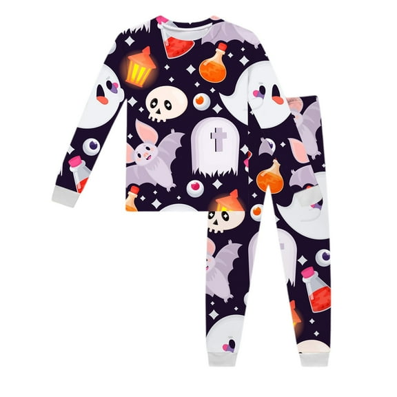 Weebloom Toddler Girl Halloween Pajamas Kids Long Sleeve Print Children Cozy Outfit Sleepwear 7-8 Years Black