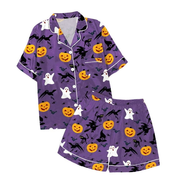 Weebloom Toddler Girl Halloween Pajamas Soft With Lapel Collar for Toddler Christmas Everyday Comfortable Outfit Girls Loungewear 12-13 Years