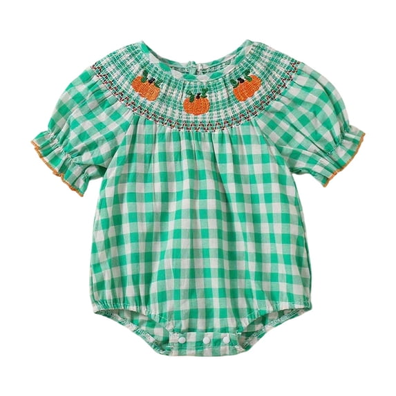 Weebloom Toddler Girl Romper Halloween Bodysuits Casual Short Sleeve Top With Pumpkin Embroidery Collar Kids Jumpsuits Outwear,18-24 Months