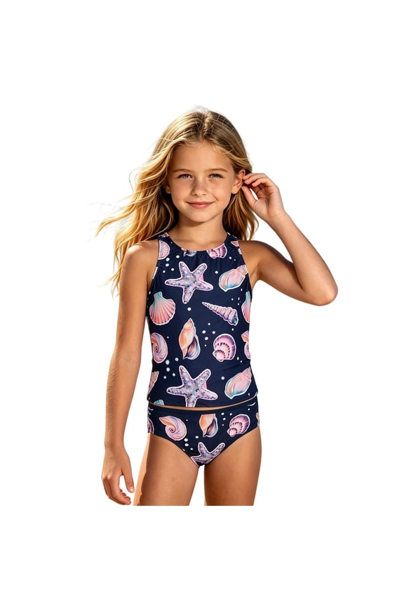Toddler Girl Swimsuit Mixed Print Tankini Tween Flowy With Playful Pattern Beach Swim Class Bathing Suit Swimwear Size 4-5 Years