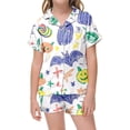 thumbnail image 1 of Weebloom Toddler Girls Halloween Pajama Set Silk Satin Bat Short Sleeve Button Up Tops And Shorts Summer Fall 2 Piece Set Pjs Jammies, 1 of 4