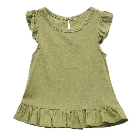 Weebloom Toddler Girls T-Shirts Linen Baby Kids Solid Tops Cotton Clothes Sleeve Fly Color Blouse Ruffle Tops Tees Shirts 1-5 Years