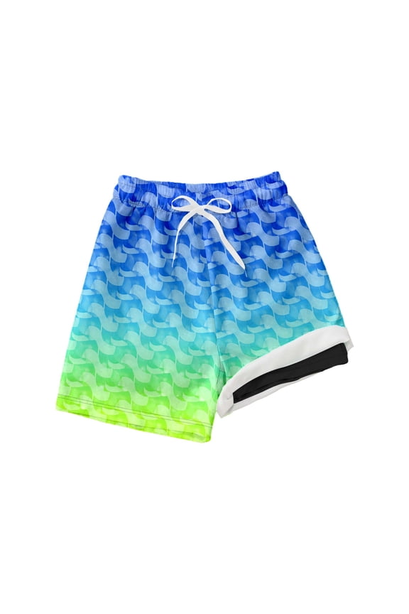 Toddler Swimming Trunks For Boys With Compression Liner Gradient Ocean Print Youth Summer Swimming Water Park Bathing Suit Swim Trunks For Beach Pool 5-6 Years