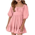 thumbnail image 1 of Weebloom White Graduation Dress For Girls,Casual Floral Square Neck Ruffle Sash Tie Waist Short Sleeve Party Playground School Outfit Kids 5-14 Flower Girl Dresses,11-12 Years, 1 of 4