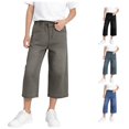 thumbnail image 1 of Weebloom Wide Leg Jeans For Girls Casual Denim Capri Pants Stretch Comfort Kids Cargo Joggers With Pockets Denim Pants Grey 9-10 Years, 1 of 7