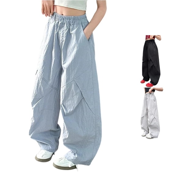 Weebloom Wide Leg Pants For Teen Girls Kids Barrel Pants Lightweight Summer Casual Trousers Blue 13-14 Years