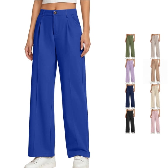 Weebloom Wide Leg Pants For Teen Girls Kids Uniform Dress Pants Formal Pants Preppy Trousers Blue 11-12 Years