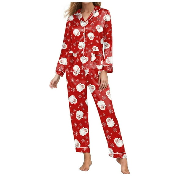 Weebloom Women Christmas Pajamas Winter Xmas Long Pants Sets Soft Comfy V Neck Cute Two Piece Wear Pj'S Loungewear Watermelon Red S