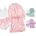 thumbnail image 1 of Weebloom Women Pajama Sets Silk Satin Pajamas Set 3Pcs Floral Lace With Robe Sleepwear Nightwear Pjs Loungewear Pink S, 1 of 4