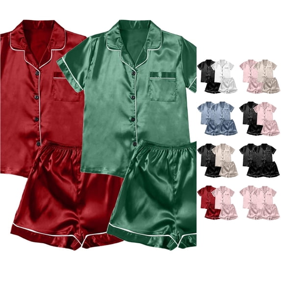 Weebloom Women'S Summer Pajamas 2 Pack Pajamas Set Button Up Plus Size Casual Short Sleeve Tops And Shorts Home Wear Sleepwear Nightwear Pjs Loungewear Red 5Xl