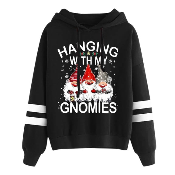 Weebloom Womens Christmas Hoodie Xmas Printed Long Sleeve Hooded Sweatshirt Top Black S