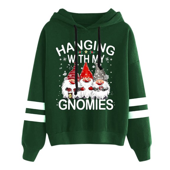 Weebloom Womens Christmas Hoodies Xmas Printed Long Sleeve Hooded Sweatshirt Top Green S