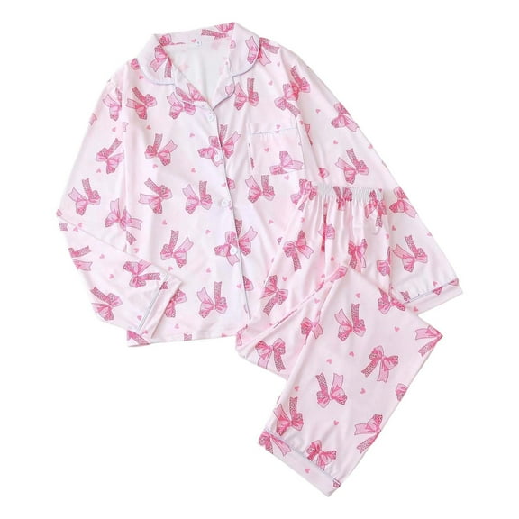 Weebloom Womens Christmas Pajama Sets Xmas Leopard Print Long Sleeve Top With Bow Detail Comfy Pants Holiday Season Lounging Outfit Pj'S Homewear Red M