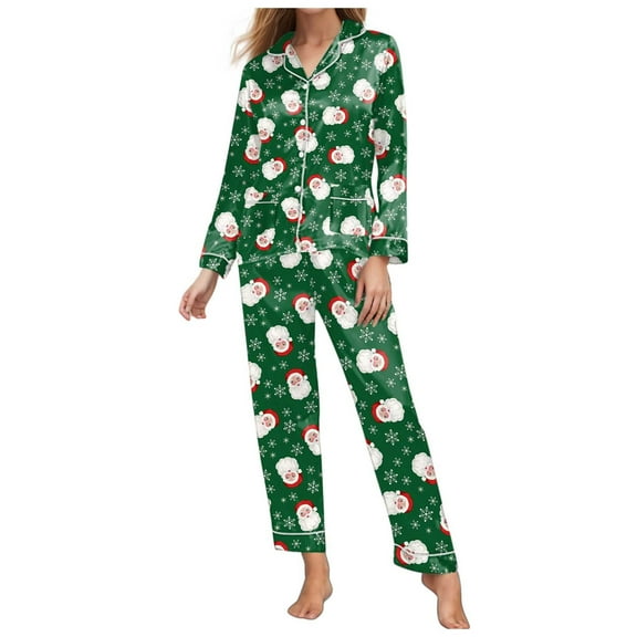 Weebloom Womens Christmas Pajamas Winter Xmas Long Pants Sets Soft Comfy V Neck Cute Two Piece Wear Pjs Pajama Dark Green S
