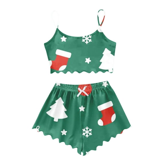 Weebloom Womens Christmas Pajamas Xmas Print Ladies Shorts Homewear Loungewear Green L