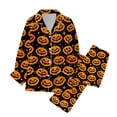 thumbnail image 1 of Weebloom Womens Halloween Pajamas Silk Satin Pumpkin Long Sleeve Button Up Tops And Pants Fall Winter 2 Piece Set Pjs Sleepwear,Size S-3Xl, 1 of 3