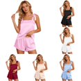 thumbnail image 1 of Weebloom Womens Pajama Set Satin Camisole Short Pajama Bow Tie Shoulder Bandeau Tops Bride Party Sleepwear Nightwear Pjs Loungewear Pink S, 1 of 5