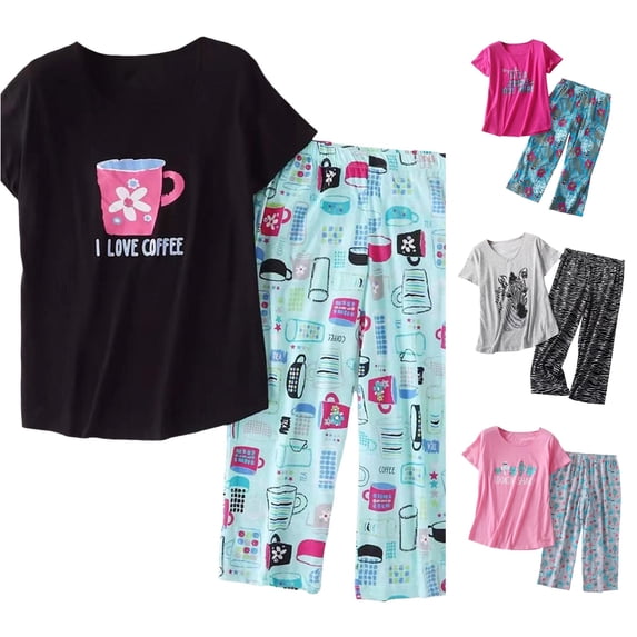 Weebloom Womens Pajamas Set Capri Pajamas For Set Cotton Pajamas Set Short Sleeve Tops Capri Pants Plus Sleepwear Nightwear Pjs Loungewear Mint Green M