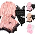 thumbnail image 1 of Weebloom Womens Pajamas Silk Pajamas Set 4 Piece Satin Classic Button Down Short Sleeve Pj Set Cute Sleepwear Nightwear Pjs Loungewear Khaki M, 1 of 8