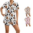 thumbnail image 1 of Weebloom Womens Sleepwear Button Up Pajama Short Sleeve Shorts Soft Loose Fit Notch Collar Home Sleepwear Nightwear Pjs Loungewear Black L, 1 of 6