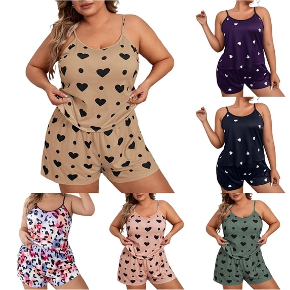 Weebloom Womens Sleepwear Plus Size Summer T Shirt Shorts Pajamas Large Size Home Wear Casual Set Sleepwear Nightwear Pjs Loungewear Khaki 5Xl