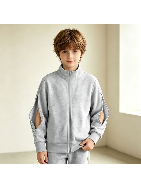 Zip Hoodies For Toddler Boy Fleece Jackets With Pocket Turtleneck Fall Winter Tops Coat Light Gray