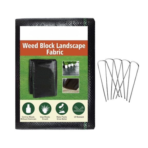 Weed Barrier Fabric 6x16 ft - Landscape Weed Control Mat PP Woven - Garden Erosion Control with Pins - Raised Bed Weed Block for Plants